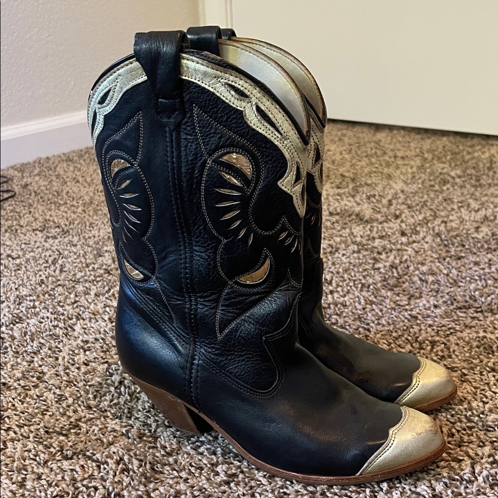 Vintage ACME Black and Silver Heeled Boots